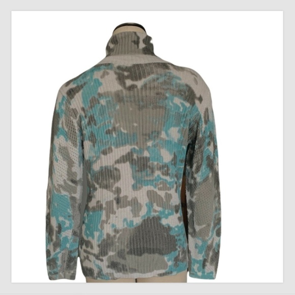 Spanner Womens Camo Turtleneck Sweater Sz L  khaki, teal, beige #251C - Picture 3 of 5